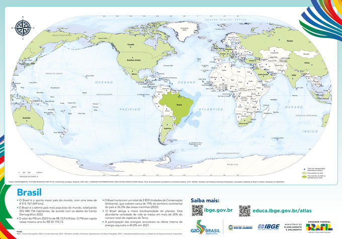 Eu amei o novo mapa mundi do IBGE que tem Brasil no centro do mundo, chupa europa