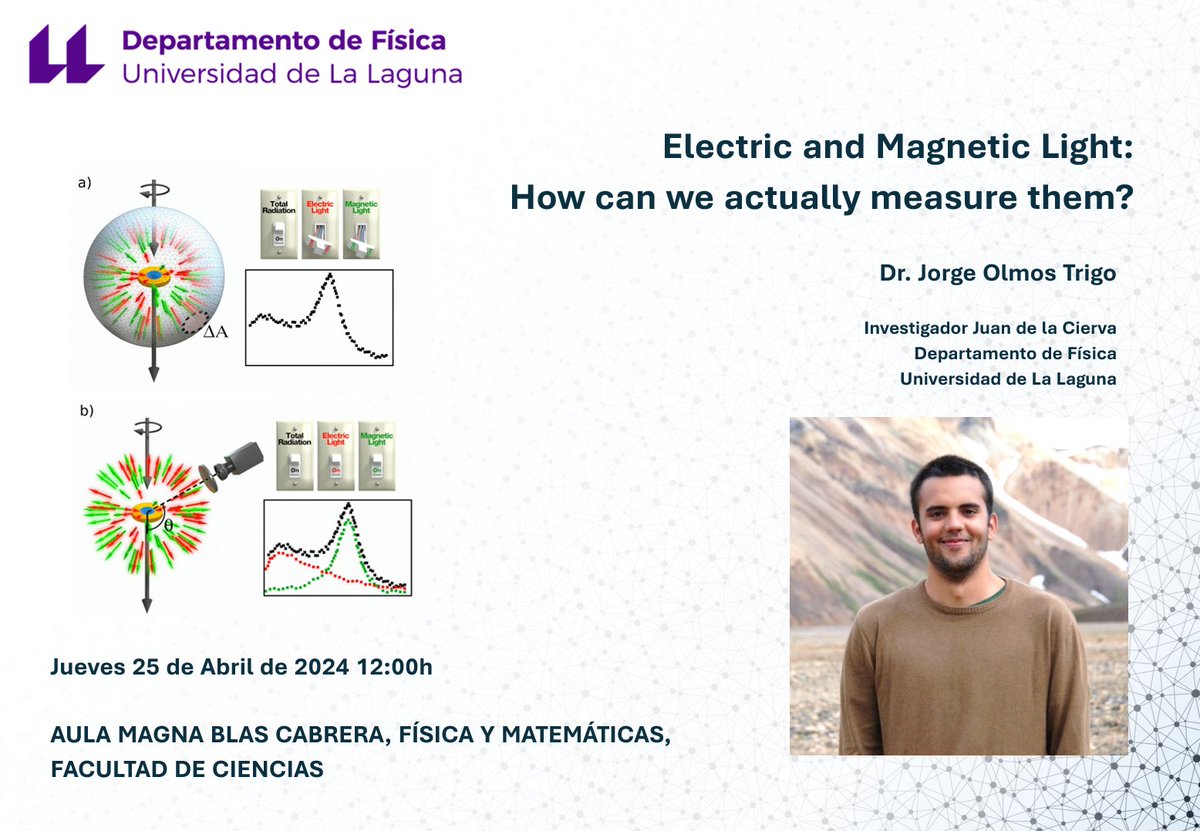 AiranRodenas's tweet photo. La semana que viene nos deleitará el Dr. Jorge Olmos Trigo @jolmostrigo en el Seminario del Departamento de Física @ULL.
Jorge se doctoró en 2021 en el Donostia Int. Physics Center @DIPCehu.

Si te gusta la física y vives en Tenerife ¡no puedes faltar!
Jueves 25 12:00h
@COEFISULL https://t.co/zBsKtHXF1n