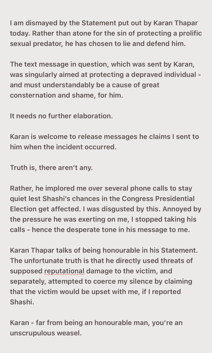 I will deal with Shashi, later. My response to Karan Thapar’s Statement issued today, is this: