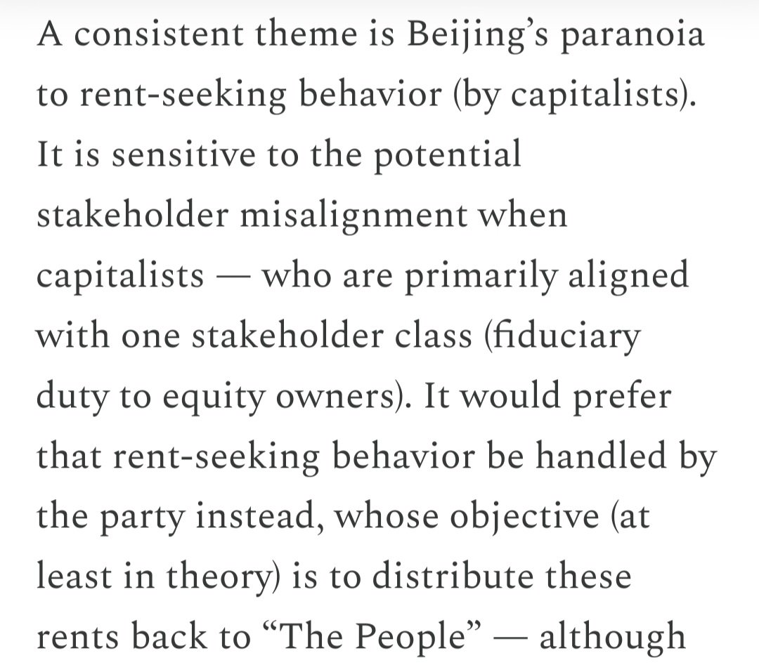 BenjaminNorton's tweet photo. This is the crucial point to understand China's socialist market economy:

The state maintains public ownership of the natural monopolies, to prevent rent-seeking by capitalists.

Markets are an *instrument*, to encourage industrial production and innovation, but the interests of the people trump the interests of private capital.

For China, boosting manufacturing in the real economy will always take precedence over boosting market caps and shareholder dividends.

https://t.co/jxxO5cjruM