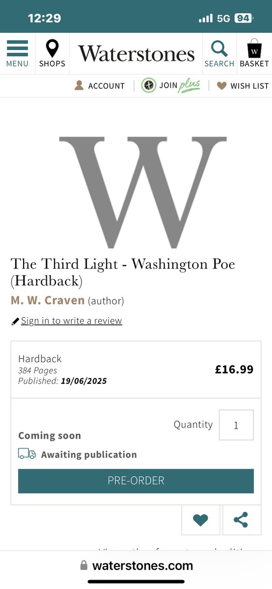 I’ve just preordered @MWCravenUK book 7 in the #WashingtonPoe And #TillyBroadshaw series #TheThirdLight I can not wait for this one.