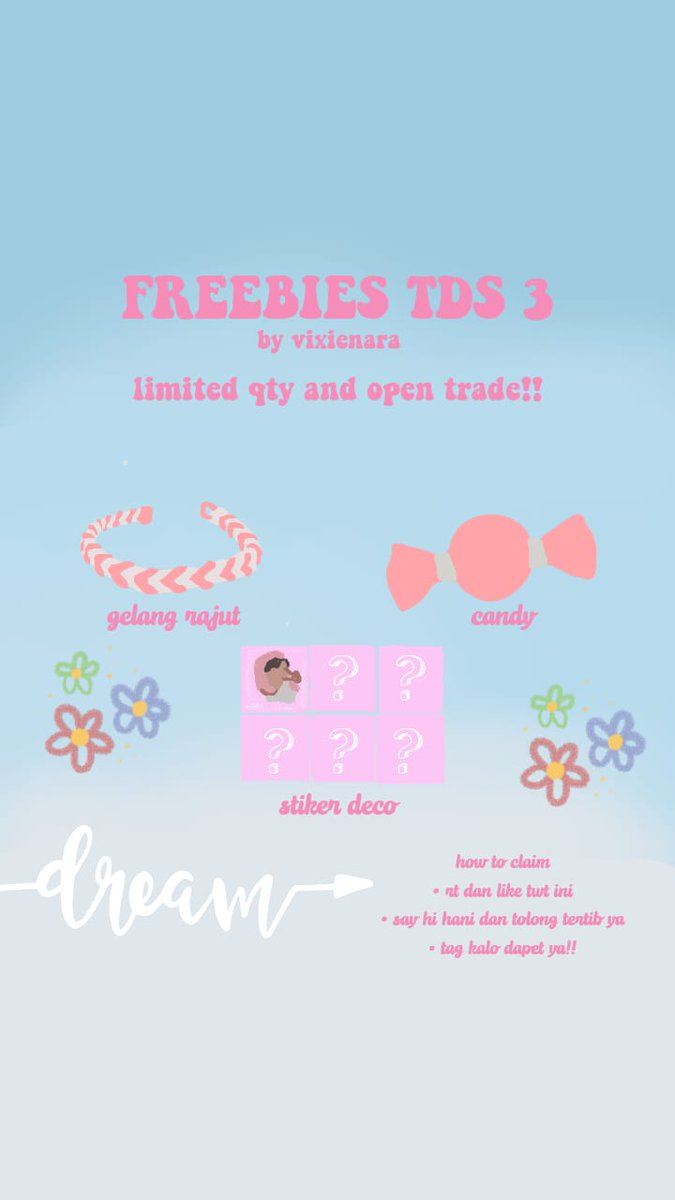 ✧✧FREEBIES THE DREAM SHOW 3 IN JAKARTA by @vixienara✧✧ ⊂⁠(⁠(⁠・⁠▽⁠・⁠)⁠)⁠⊃ rt and like are appreciated 📆 18 mei 2024 📍 GBK ⏰ TBA ✨ limited qty read tnc on pict #NCTDREAM #TDS3inJAKARTA #THEDREAMSHOW3inJAKARTA