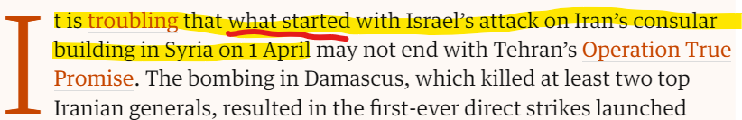 Official @guardian editorial can't make it past the first sentence without lying in a way that gives credence to Iranian talking points, It, of course, 'all started' when the Iranian proxy militia Hezbollah began firing rockets at Israeli communities on Oct. 8th, a day after…