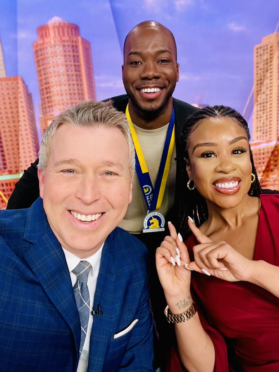 26.2 miles down and at work the VERY NEXT DAY?! S/o to our friend & morning Meteorologist @TevinWooten on conquering the 128th #BostonMarathon. It was incredible following your journey along the course & even cooler seeing your well-deserved bling, hanging around your neck. 🥇