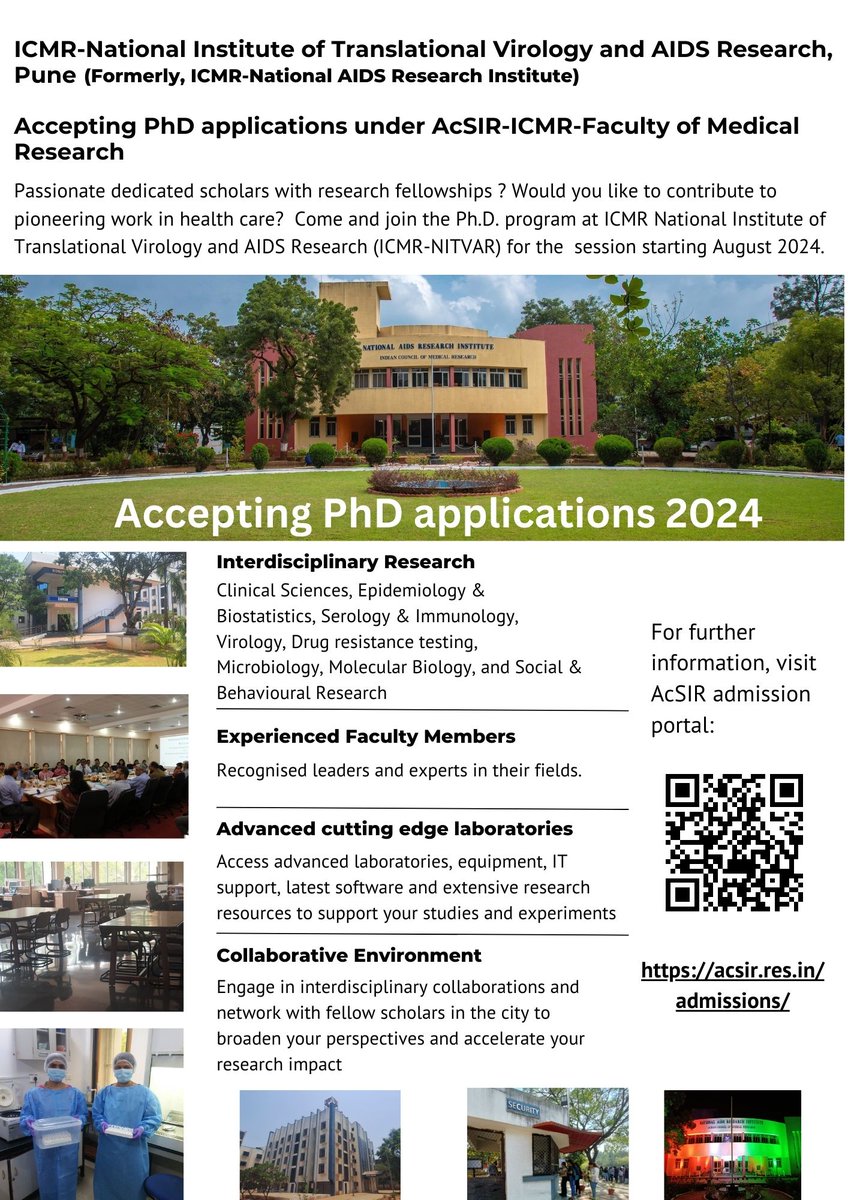 IcmrNari's tweet photo. Pursue your Doctoral Dreams at ICMR-National AIDS Research Institute, Pune under AcSIR-ICMR-Faculty of Medical Research
#NARI2NITVAR https://t.co/fRCgpzPyyA