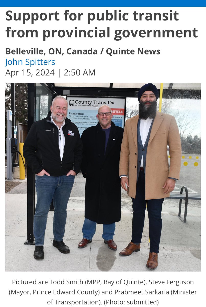 #BayofQuinte communities receiving almost $2M from your Ontario government to support transit projects in Prince Edward County, Belleville and Quinte West. @ONgov @ONtransport quintenews.com/2024/04/15/sup…