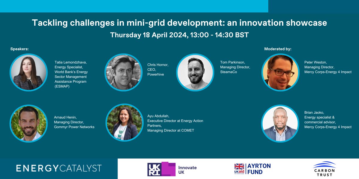 Energy4Impact's tweet photo. 📢 Get your last-minute ticket for the #EnergyCatalyst webinar on innovation in mini-grid development this Thursday at 13:00 BST👉https://t.co/9JCFnA4REH
🎙️Launching a new report, the webinar will feature insights from #ESMAP and innovative mini-grid companies from the portfolio. https://t.co/zG8lc0m2e9