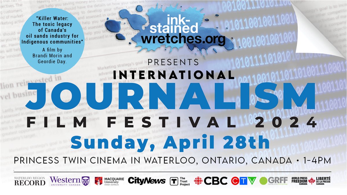Join us for a Sunday matinee @princesscinemas in @citywaterloo! 📽️ Killer Water by @Songstress28 & Geordie Day followed by panel discussion. Details & tickets: journalismfilmfestival.com @grandriverfilm @CDN_WPF @westernuFIMS @DorothyMcCabe @CFifeKW @Redman4Region @BardishKW @caj