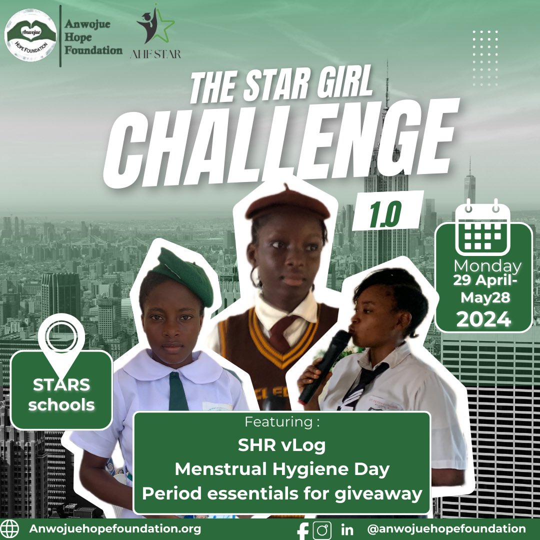 official_AHF's tweet photo. The STAR GIRL Challenge": Girls from different schools will be selected to participate in a short video competition where they will be discussing about issues affecting them. The winner will receive:
One month of free access to period products…
@HACEYHealth @MHDay28May https://t.co/Q937THt4Lz