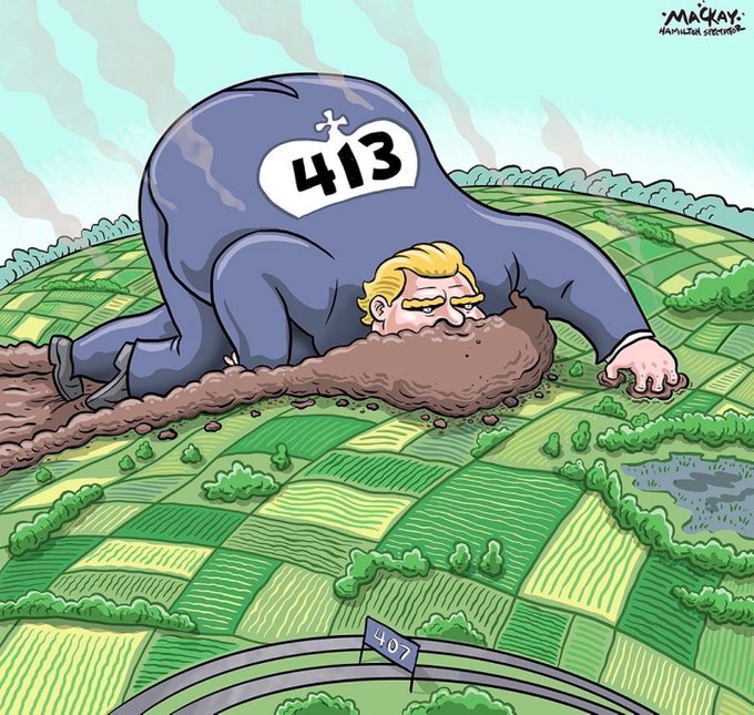 darbyTL's tweet image. A shadow highway to 407, NO ONE WANTS OR NEEDS‼️NO to billions of $$s wasted as it paves over arable farmlands, wetlands, &amp;amp; the environment just so YOU can make your wedding guests even richer❗️Food &amp;amp; Water are needed MORE than pavement❗️#Stopthe413 #NOto413 #onpoli #cdnmedia