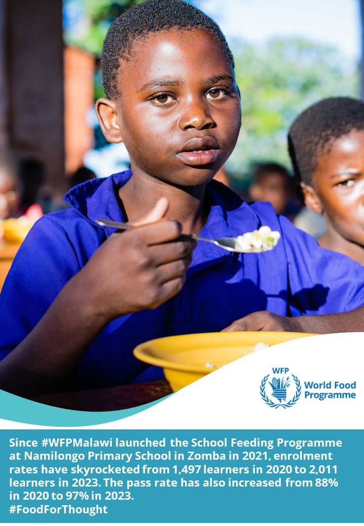📚🍽️#WFPSchoolMeals in Malawi are key to reducing absenteeism and dropout rates while increasing attendance rates.
