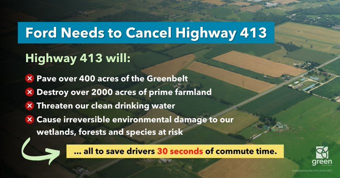 darbyTL's tweet image. A shadow highway to 407, NO ONE WANTS OR NEEDS‼️NO to billions of $$s wasted as it paves over arable farmlands, wetlands, &amp;amp; the environment just so YOU can make your wedding guests even richer❗️Food &amp;amp; Water are needed MORE than pavement❗️#Stopthe413 #NOto413 #onpoli #cdnmedia
