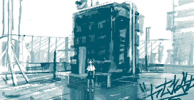 1BITタイルパターンぼかしブラシ作ったザクザク書いてもあんまり破綻なくタイルパターンになるから楽しいなけどドット絵…?まぁいいか 