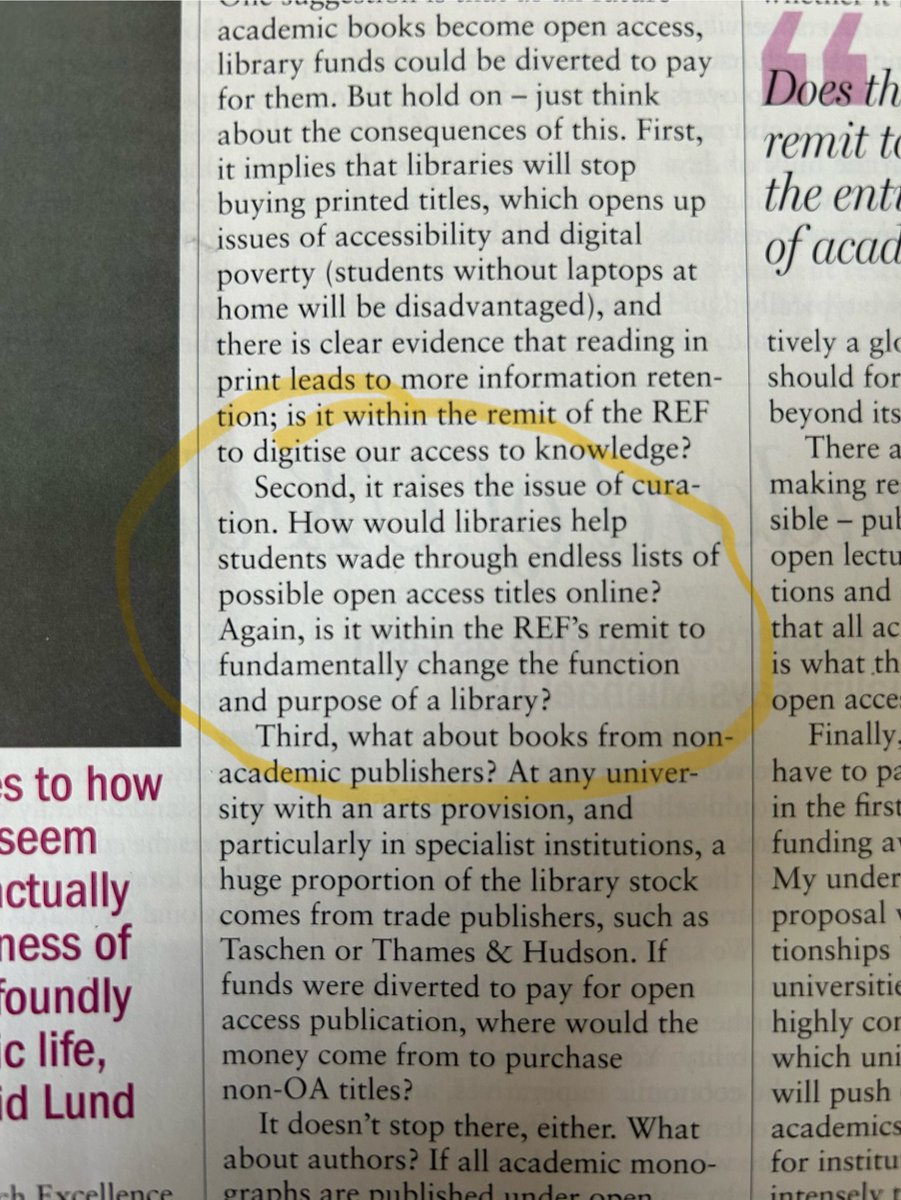 This feels like an odd anti-OA argument in this week’s @timeshighered. Is selecting texts and sign-posting them to readers really a fundamental change in the function and purpose of a library? I thought that’s what they already do!