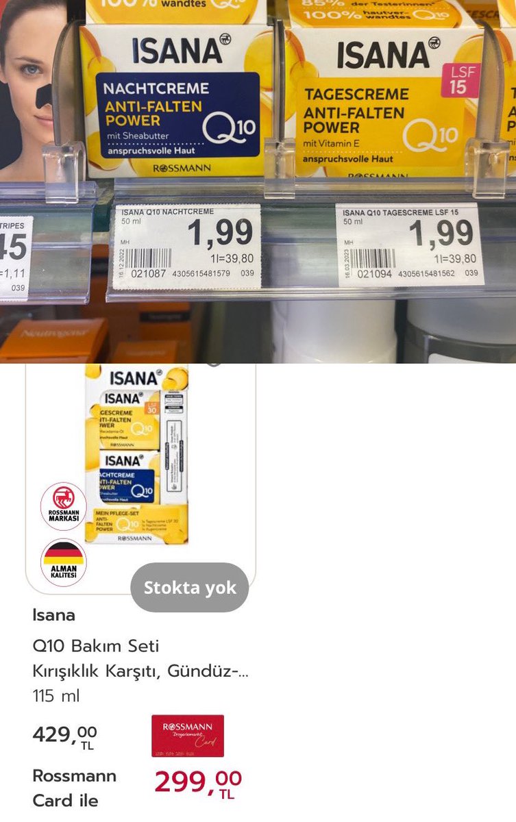 Gündüz bakım kremi; Almanya Münih’te 1,99 € Türkiye’de 429 TL, mağaza kartına özel 299 TL.