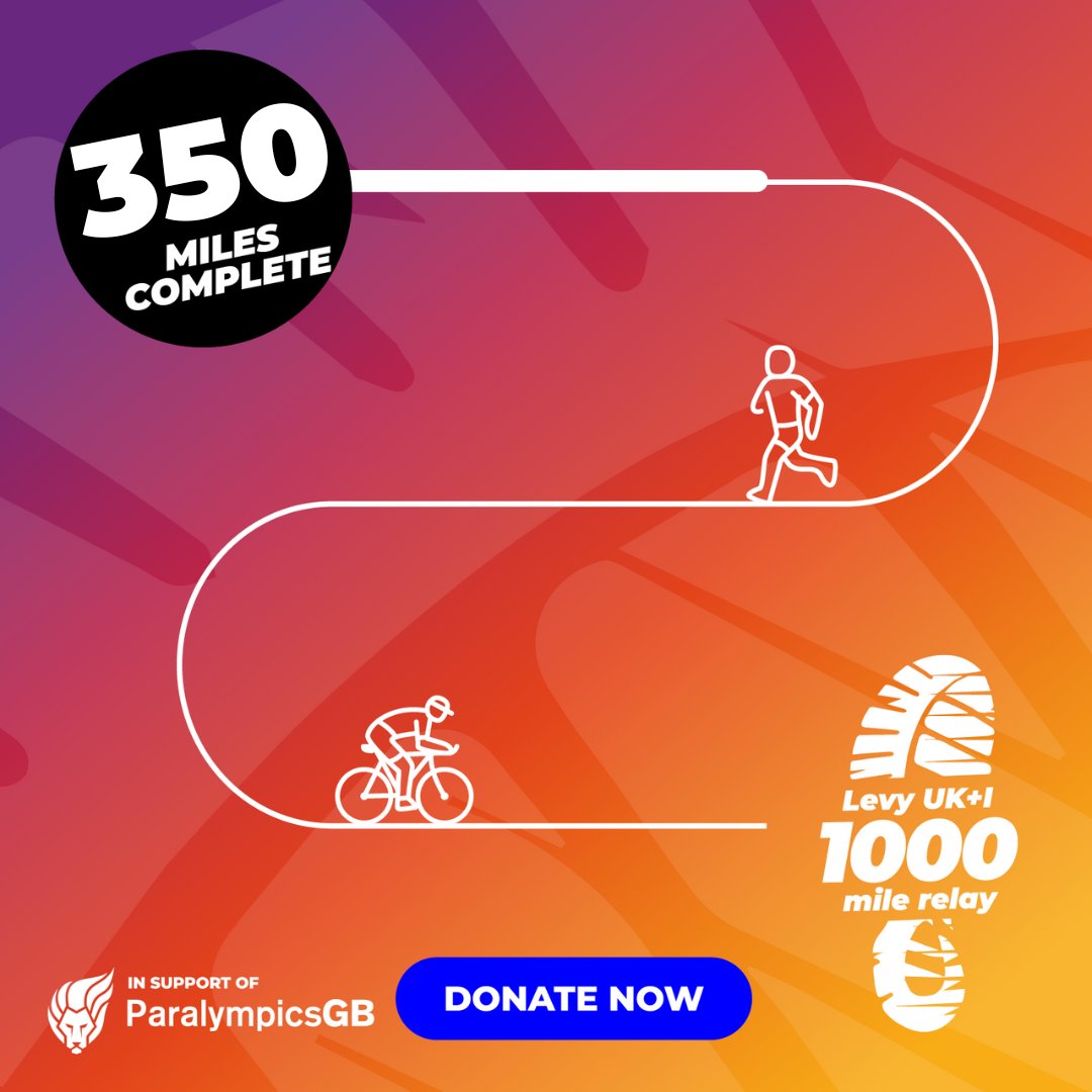 One week into our 1,000-mile relay, and we’ve covered 350 miles 🏃‍♂️ 👟 🚴‍♀️ Despite unpredicted weather conditions, various punctures, and broken shoes, the perseverance and dedication of each participant so far has been nothing short of phenomenal. #Levy1000MileRelay #ParalympicsGB