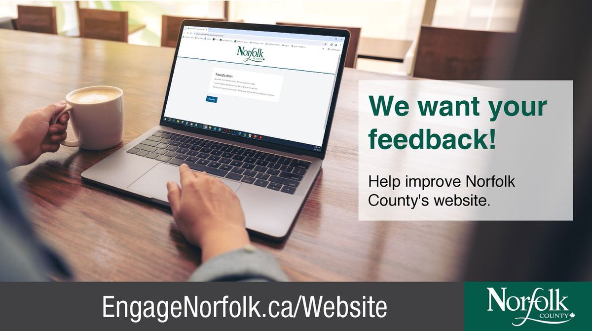 Great news!🎉 We are redesigning NorfolkCounty.ca - and we need YOUR input. Visit EngageNorfolk.ca/Website and help shape the navigation and organization of our website by completing an online testing and evaluation exercise by April 19!