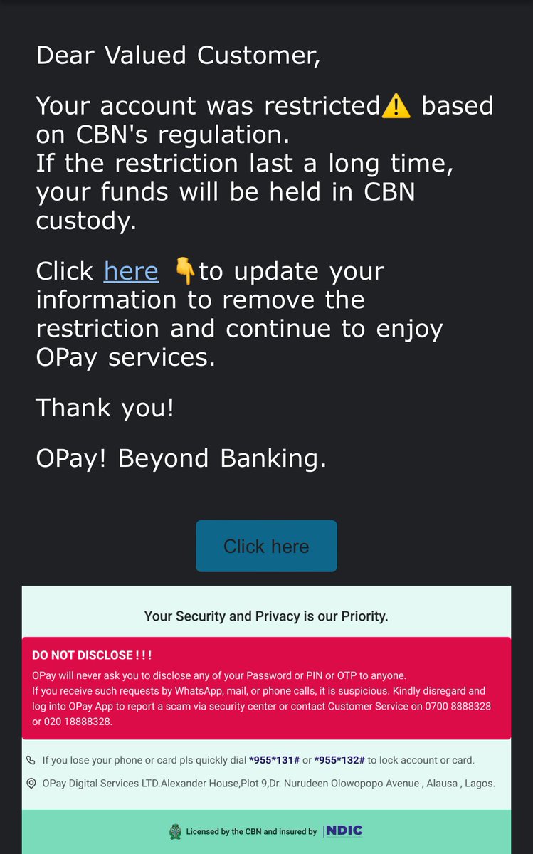 chenemmanuel1's tweet photo. @OPay_NG Just to let you know the new scam tactics @OPay_NG https://t.co/X0abrMtwIR
