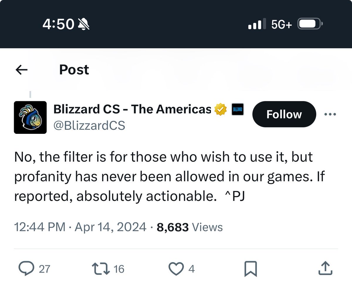 zoobiddy's tweet photo. @BlizzardCS Fire PJ they're making blizzard look stupid online. The games are rated T, online interactions are unrated, and the current anti-cussing crusade is complete clown pajamas. #FirePJ https://t.co/2Ickde4VpP