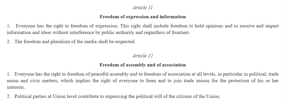 I shouldn't forget that Belgium is also an EU Member State So it guarantees EU Fundamental Rights too And is thus also breaching Articles 11 and 12 of the EU list of rights 🧐🧐🧐