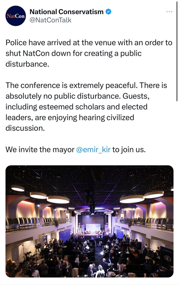 It's true, the mayor of Brussels has issued an order to ban the @NatConTalk because it's creating a 'public disturbance'. It's quite bizarre, considering how peaceful and moderate the conference is. The only thing they're doing wrong, it seems, is that they criticize the…