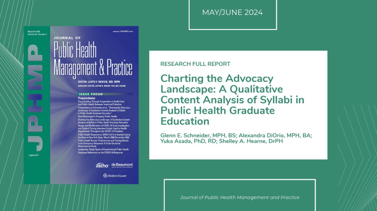 What’s the current state of advocacy instruction in schools of public health? Read this first of its kind study to find out & help shape the future of public health advocacy instruction by joining the Public Health Advocacy Consensus Task Force (PH-ACT). journals.lww.com/jphmp/fulltext…
