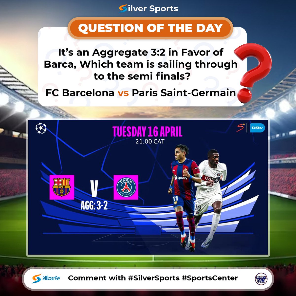 Its an aggregate 3:2 in favor of Barç, Which team is sailing through to the semi finals tonight? FC BARCELONA 🆚 PARIS SAINT -GERMAIN Comment with #SportsCenter 💥