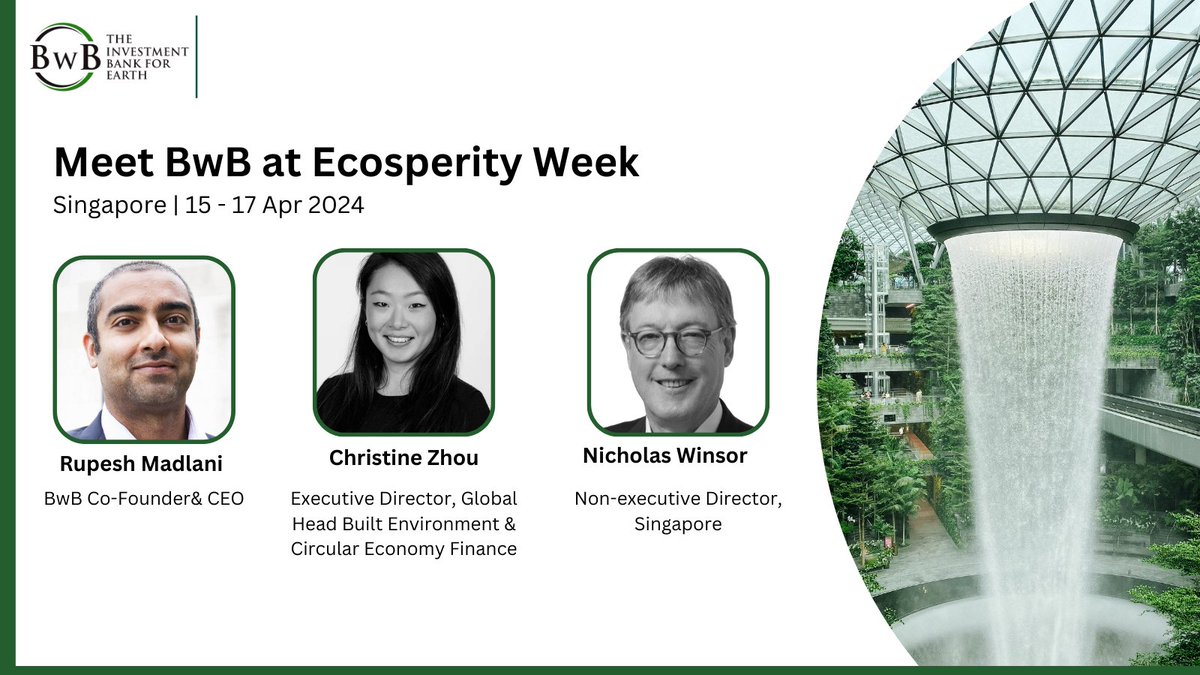 BwB_bank4earth's tweet photo. 🇸🇬 Meet the BwB team at #Ecosperity in #Singapore this week, feel free to reach out.
@Temasek #impactinvesting #greenfinance https://t.co/1VwngGBay6