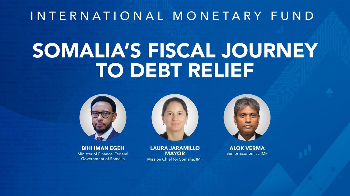 Watch live at 12.30 pm ET to explore Somalia's remarkable fiscal journey to debt relief—from establishing the basics of manual transactions to building comprehensive legal and institutional frameworks and the ongoing shift towards digital transformation imfconnect.org/content/imf/en…