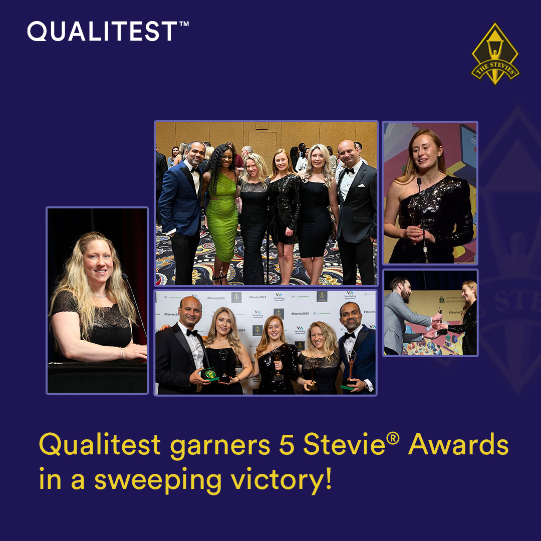 It’s FIVE trophies 🏆 for our shelf!
We’re happy to announce that we've #won FIVE Stevie®️ Awards at the 18th annual @TheStevieAwards for Sales & Customer Service.
Swipe to see our #wins in multiple categories.
#StevieAwards #BusinessAwards #LifeAtQualitest #BeMoreAtQualitest