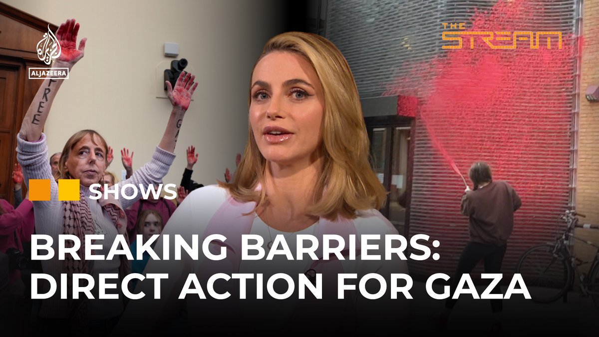 AJStream's tweet photo. NEW EPISODE: As people become more frustrated with their government’s failure to confront Israel’s assault on Gaza, direct action is becoming increasingly common. But can it succeed where other methods have not?

Watch here: https://t.co/8RprIFNNJ1 https://t.co/HIEdXxIs3m