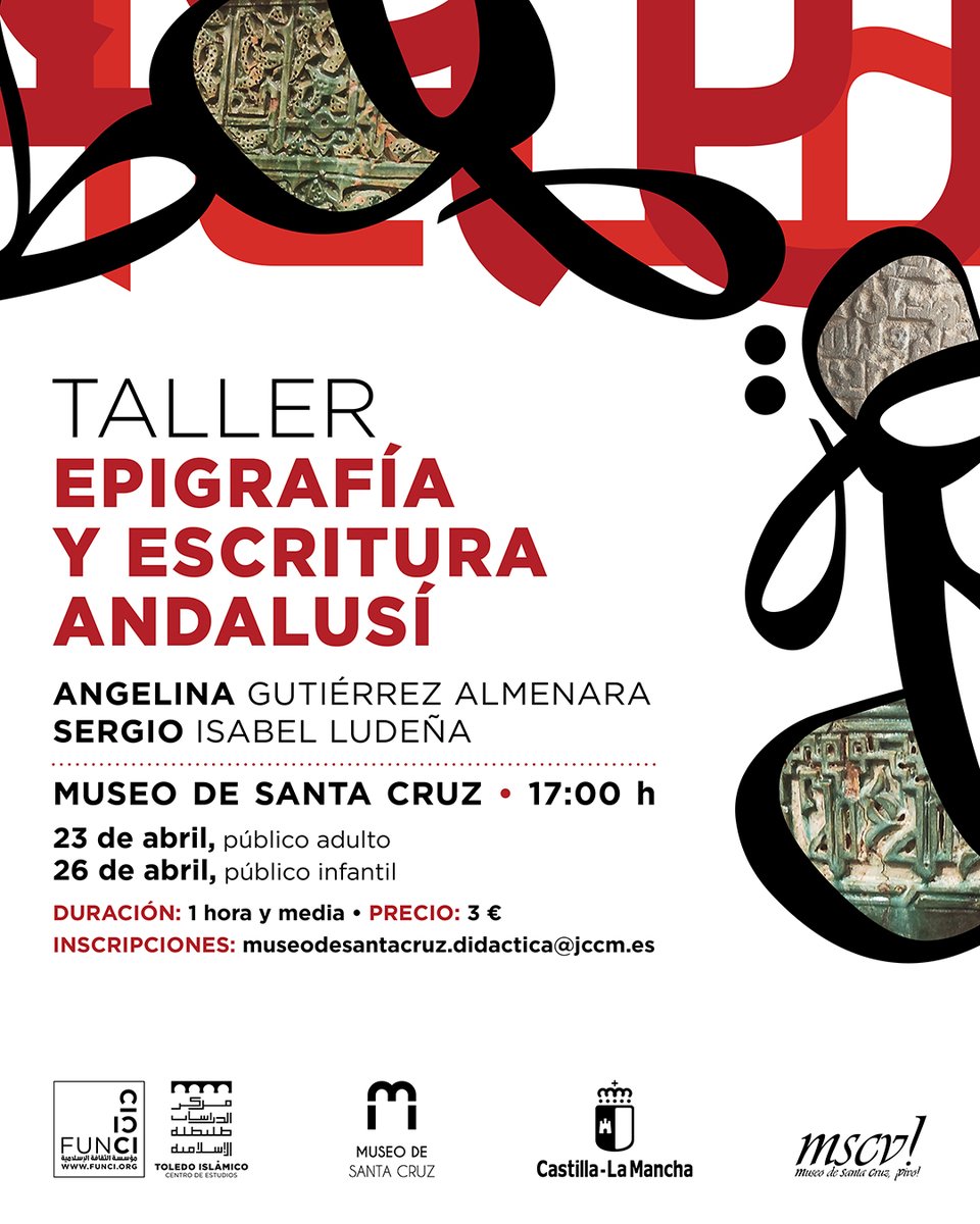 Con motivo del Día del Libro📖 colaboramos con el Museo de Santa Cruz y la asociación Museo de Santa Cruz, ¡Vivo! en un taller sobre epigrafía y escritura andalusí, impartido por Angelina Gutiérrez y Sergio Isabel Ludeña 🥰 Inscripciones: museodesantacruz.didactica@jccm.es