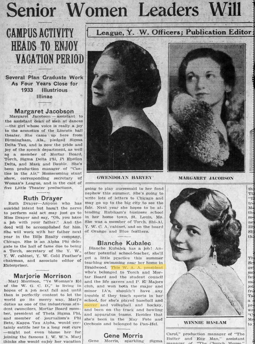 Extra IL coalfield history: In 1880’s-90’s Braidwood, IL was one of the 1st soccer hotbeds in Midwest USA. Soccer was ingrained in the culture of coalfield towns, and it was played by everyone, regardless of gender, as this 1933 U of I grad and Czech Braidwood resident shows.