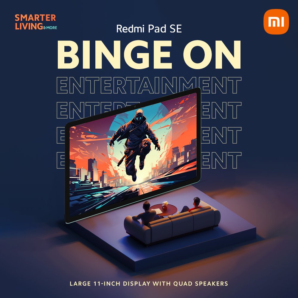 Immerse yourself in your favourite movies, shows, and games like never before with #RedmiPadSE's large 11-inch display and powerful quad speakers. Get ready to upgrade your entertainment game. Launching on 23rd April with #SmarterLiving2024. Get notified:…