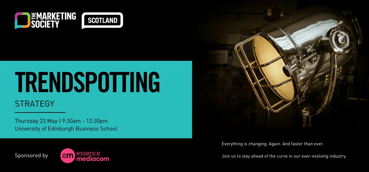 Join us at Trendspotting (Strategy), sponsored by @emc_Scotland, to explore big picture trends, strategies and innovations. Tickets are FREE to members who get priority booking until the end of April. Non member tickets cost £80 + VAT Book here: loom.ly/dgF-4Ho