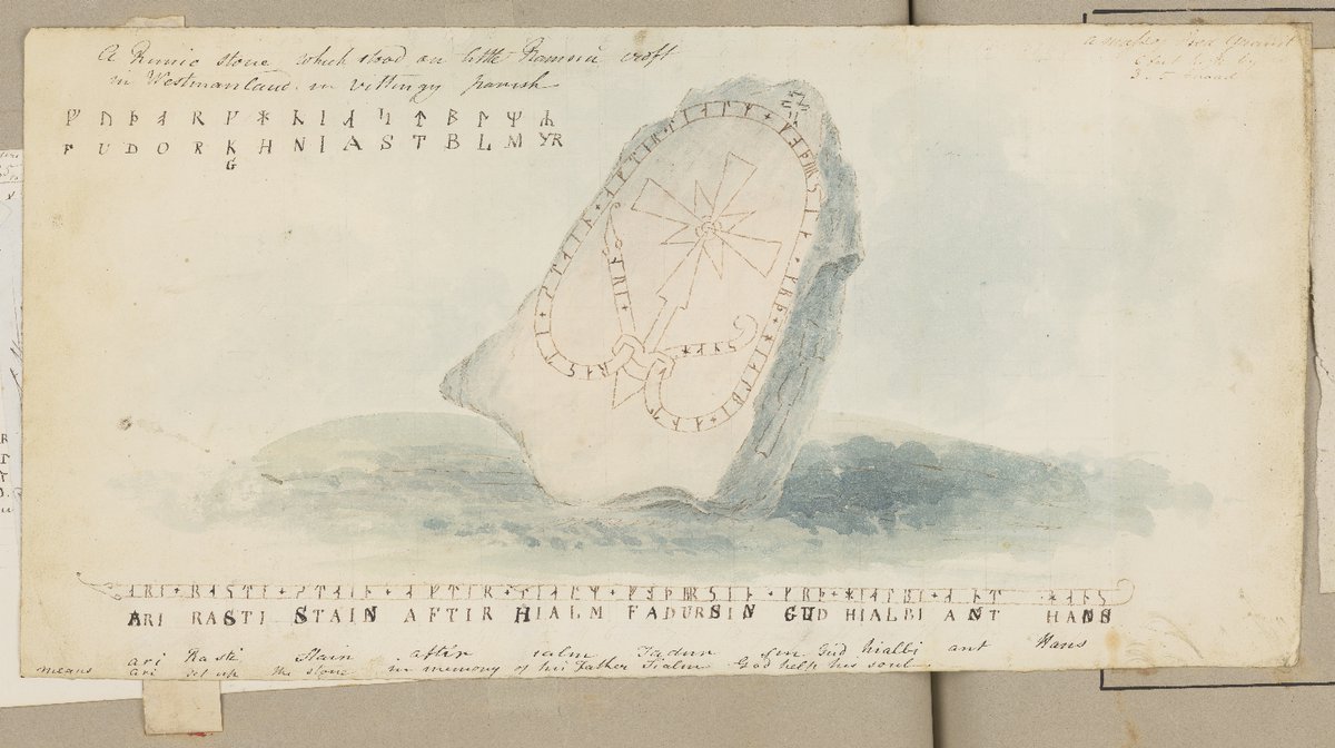 How often do you walk past a 1000 year old rune stone?  The answer is every day, if you work or study near the Main Library! Find out more about the rune stone and the album of sketches by James Skene of Rubislaw (1793-1837) 🔗 libraryblogs.is.ed.ac.uk/diu/2024/04/11…