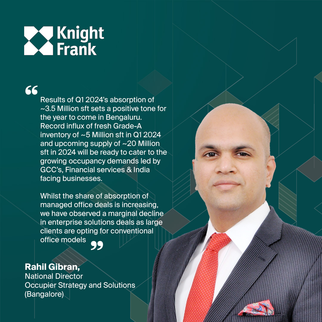 #InsightsThatMatter! 

Download our Q1 2024 report for a detailed analysis: tinyurl.com/3rdh7z5d

#OfficeMarket #Bengaluru #CommercialRealEstate #MarketTrends #WorkspaceSolutions #KnightFrank #YourPartnersInProperty