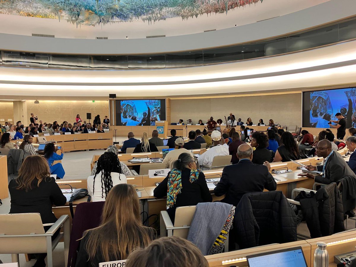 weare_haffd's tweet photo. The Haitian civil society delegation is at the 3rd session of the Permanent Forum on People of African Descent in Geneva. HAFFD is represented by Board Member Michelle @AustinPamies and Senior Policy Advisor @jmakala. #SolidarityWithHaiti #FirstBlackRepublic #HaitiReparations https://t.co/y45Rzab6X5