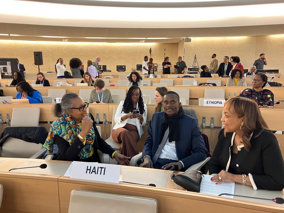 weare_haffd's tweet photo. The Haitian civil society delegation is at the 3rd session of the Permanent Forum on People of African Descent in Geneva. HAFFD is represented by Board Member Michelle @AustinPamies and Senior Policy Advisor @jmakala. #SolidarityWithHaiti #FirstBlackRepublic #HaitiReparations https://t.co/y45Rzab6X5