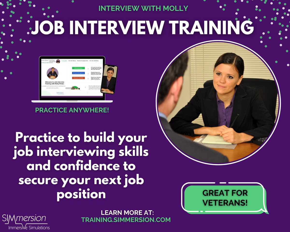 Level up your interview game with Molly! 🚀 Whether you're a veteran or dealing with mental illness, this training has you covered. Boost your confidence and nail that next job interview! 💪 #interviewskills