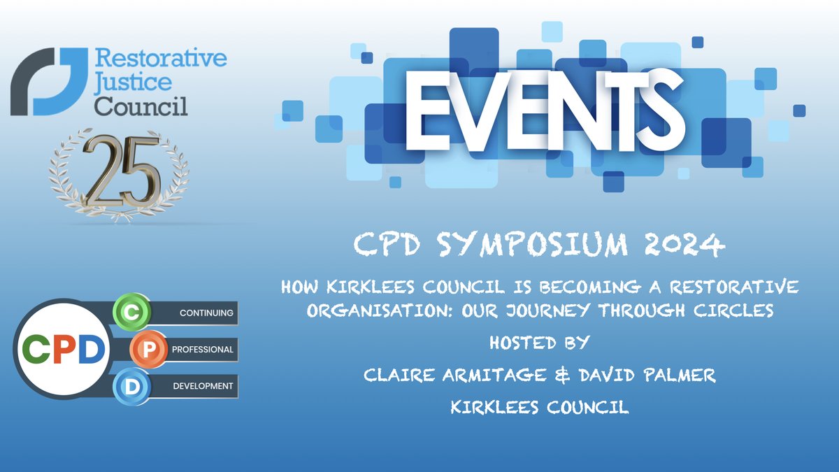 It’s day two of our CPD Symposium and today we’re joined by Claire and David from @KirkleesCouncil to learn how they used restorative circles as part of thier journey to becoming a restorative organisation. We’re looking forward to this sesion!