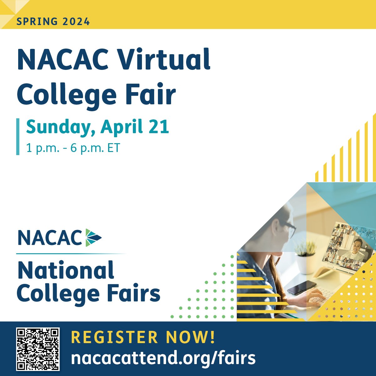 April Virtual College Fair: Get connected with colleges and universities…without leaving home! Register now: nacacattend.org/fairs #collegefairs #NACAfairs