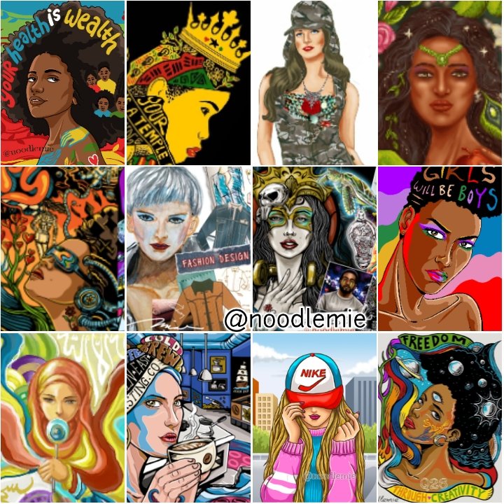 noodlemie's tweet photo. A collage of illustrations related to women that I put in one picture to commemorate International women's day 2024 back then. 

#InternationalWomensDay #illustration #noodlemie #art #design https://t.co/3JKZXRtYqa
