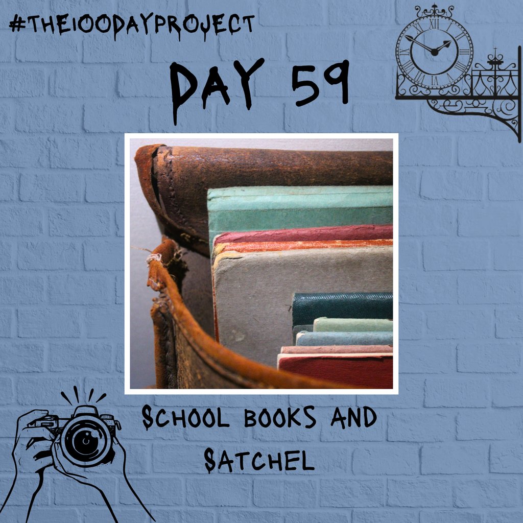 #day59 of #the100dayproject2024 - school books and satchel Head to our Facebook or Instagram for the full post #100daysatthemuseum #artinmuseums #richmond #richmonduponthames #getinspired #becreative #artist #photography #collage #newperpectives #colours #textures #lookclosely