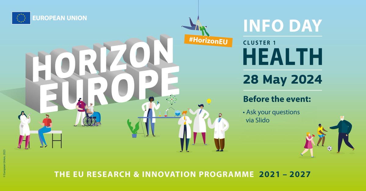 Interested in #HorizonEU funding for #HealthResearch? Join the Info day introducing 3 new topics under the Annual Work Programme 2024.

📅 28 May 2024

❓ Submit your questions ahead of the event via Slido!
…rch-innovation-community.ec.europa.eu/events/3clxegs…