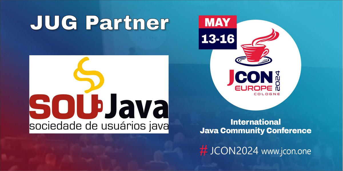 Great! @soujava is back as a partner of #JCON2024! For all #JUG members we offer 1,000 free #JavaUserGroup tickets, first come, first serve! #JCON #Java @otaviojava @psanrosa13 @kvarel4 Get your free JUG ticket: bit.ly/jcon24-eu-jug-… Become a partner: jcon.koeln/#partner