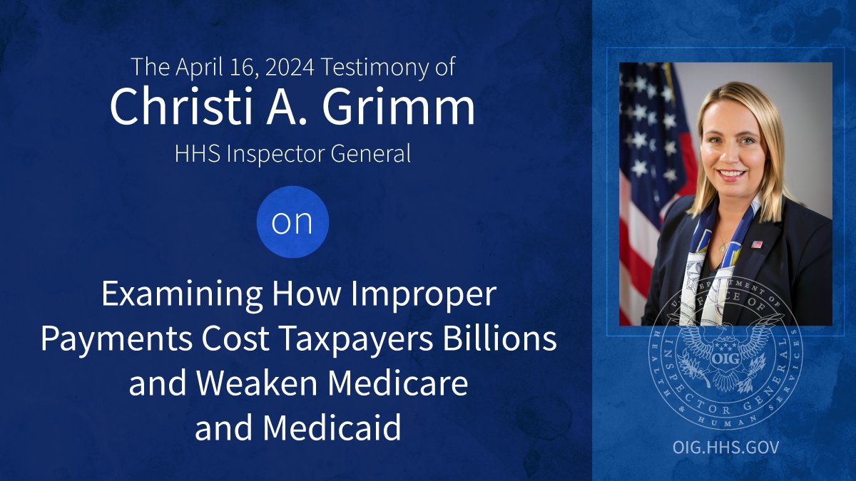 Tune in today! Inspector General Christi A. Grimm testifies before @HouseCommerce. Watch the hearing at 10:30 a.m. ET here: direc.to/fh3J