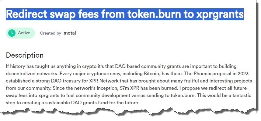 XPR Network Governance Redirect swap fees from token.burn to xprgrants Time to vote on this... $XPR #XPRNetwork gov.xprnetwork.org/communities/3/…