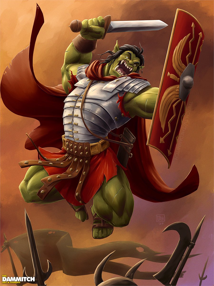 Finished this painting of a Roman orc, in the style of Frank Frazetta! Really went for it, and I love how it came out!