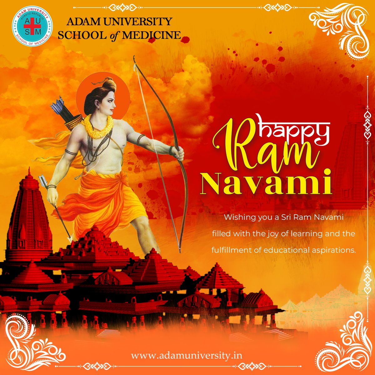adamedu_in's tweet photo. 🙏🪔🌟 Sri Ram Navami🙏🕉️🌟
On this auspicious occasion of Sri Ram Navami, may your day be filled with the joy of learning and the fulfillment of your educational aspirations. 📚
#HappySriRamNavami 🌟🙏 #SriRamNavami 🌟🙏 #RamNavamiCelebration 🌺 #LordRama 🕉 #DivineFestival 🎉 https://t.co/XizKeKbaCj